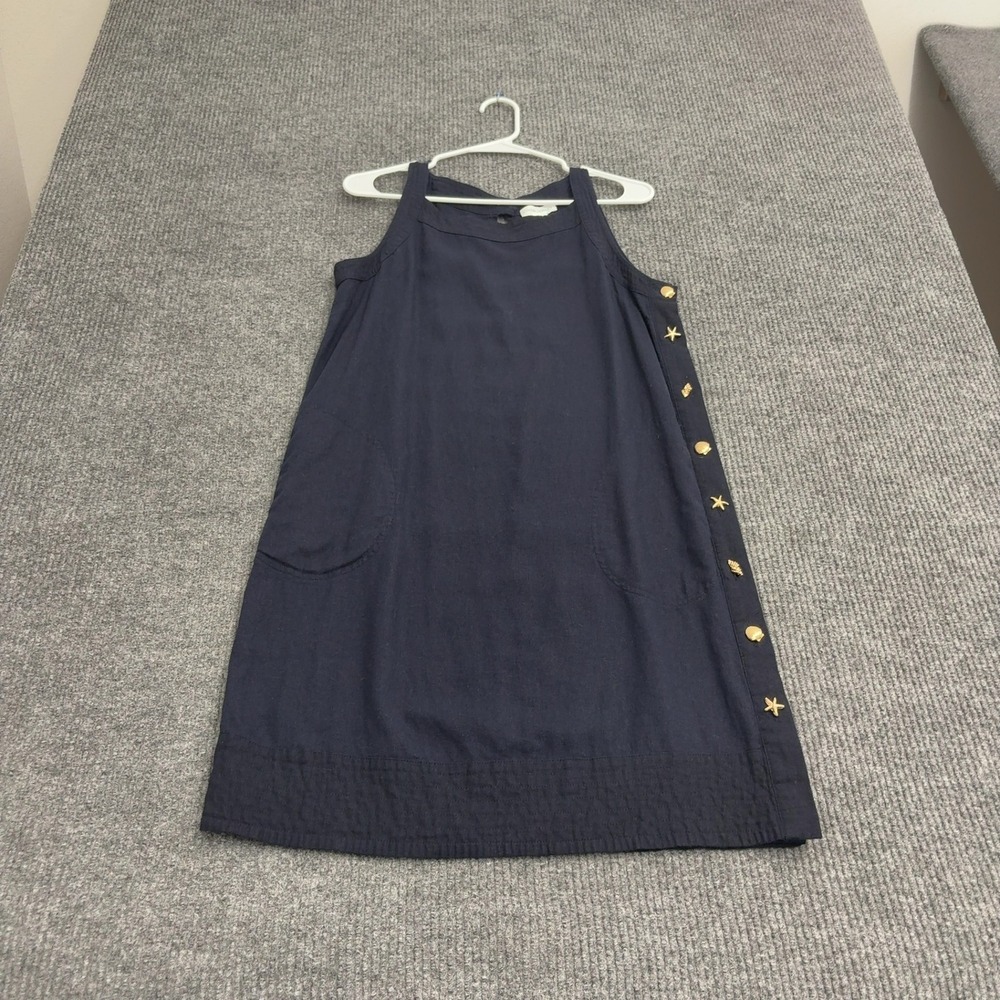 Cynthia Rowley Dress Womens M Navy Linen Viscose Shell Starfish Buttons Coastal